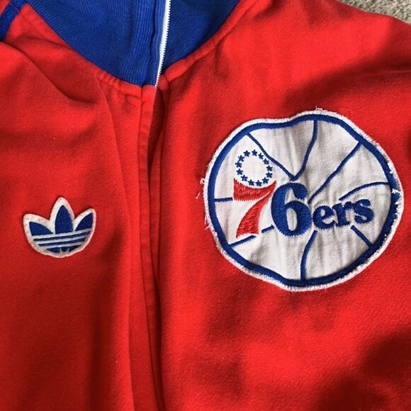 VTG Adidas Philadelphia Sixers Stitched Red Blue Zip Up Sweatshirt Jacket Size L - Picture 3 of 9